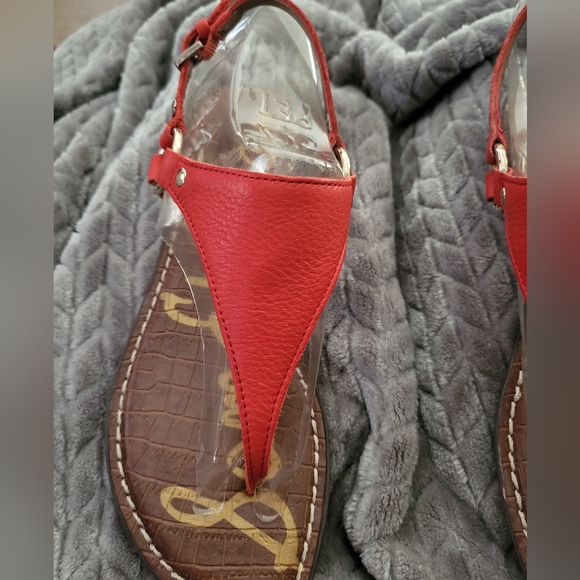 Sam Edelman Greta red leather thong buckle ankle strap sandal flats 6M - Picture 3 of 8